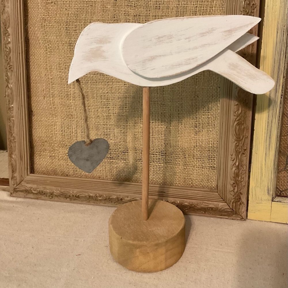 Wooden Bird Decor with Heart Accent